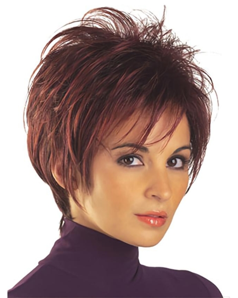 Soft Red Straight Short Capless Synthetic Women Wigs For Cancer