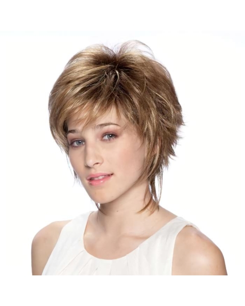 Blonde Pleasing Layered Straight Short Capless Synthetic Women Wigs