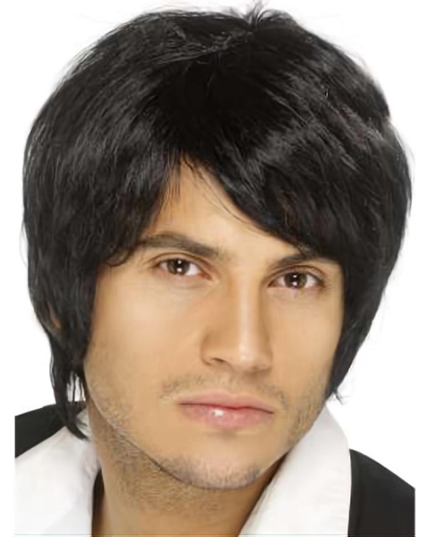 Comfortable Black Straight Short Capless Human Hair Men Wigs