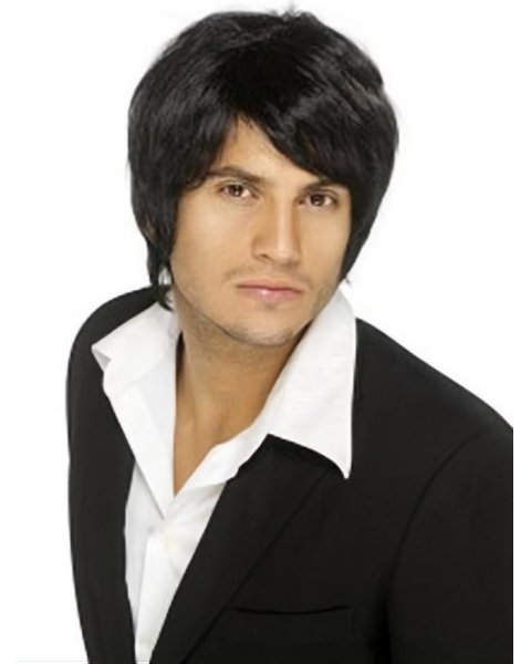 Comfortable Black Straight Short Capless Human Hair Men Wigs