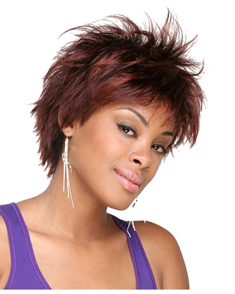 Tempting Red Straight Short Capless Synthetic African American Women Wigs