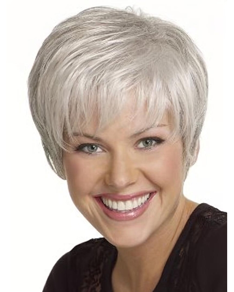 Sassy Straight Short Capless Synthetic Grey Women Wigs