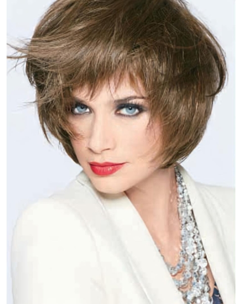 Monofilament Refined Straight Short  With Bangs Human Hair Women Wigs