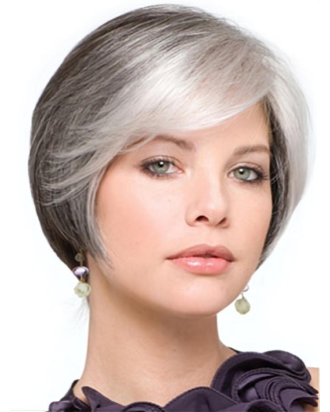 Soft Lace Front Short Synthetic Women Grey Wigs