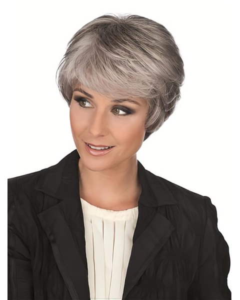 Elegant Straight Short Capless Synthetic Grey Women Wigs