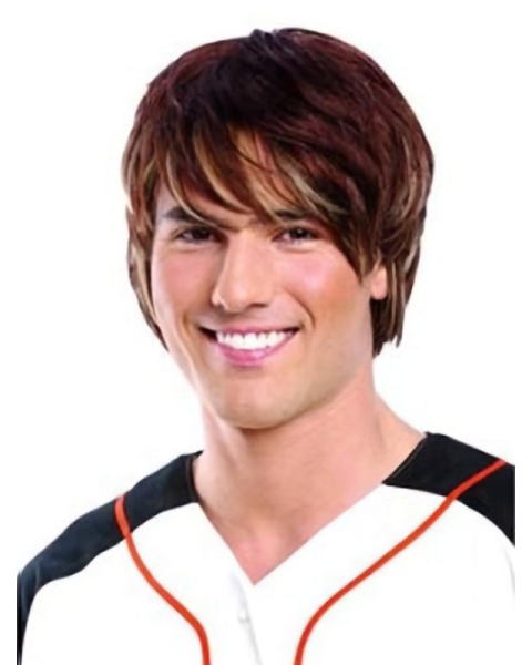 Fashion Auburn Straight Short Lace Front Human Hair Men Wigs