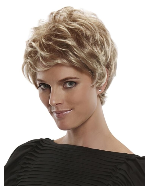 Trendy Blonde Straight Short Hand-tied Synthetic Women Wigs