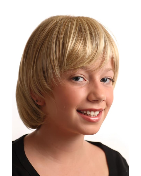 Discount Blonde Straight Short Capless Synthetic Kids Wigs