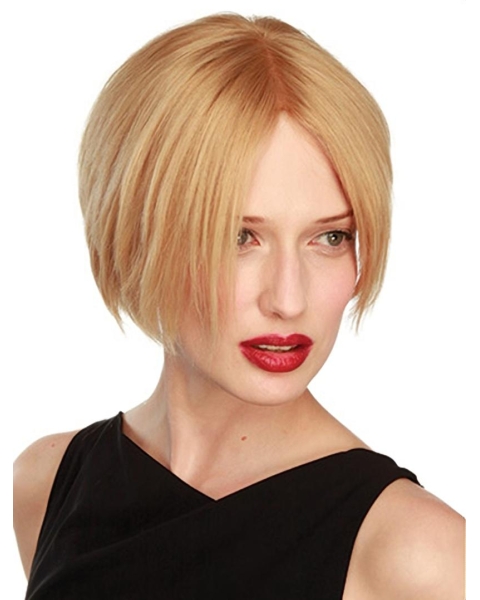 Convenient Blonde Short Straight Lace Front Human Hair Women Bobs  Wigs