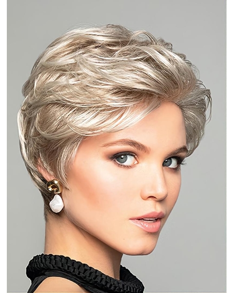 6" Short Wavy Platinum Blonde Synthetic Without Bangs Fabulous Lace Front Wigs