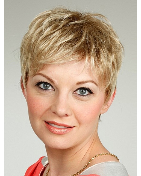 Short Wavy Capless Synthetic  Elderly Lady Wigs