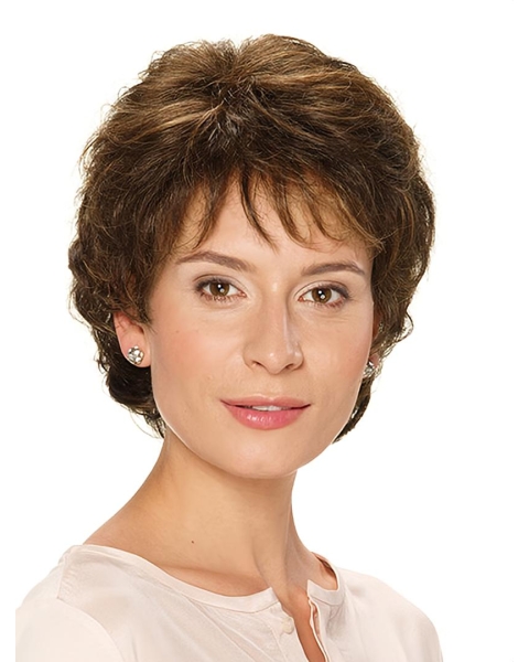 Short Brown Wavy 10" Mono Classic Synthetic Wig For Women