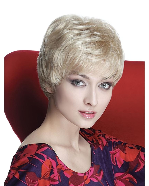 Wavy Short Boycuts Blonde Capless Synthetic Women Wigs