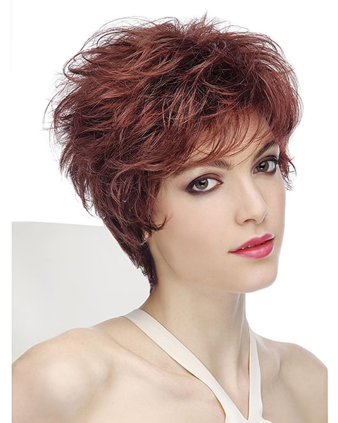 Wavy Short 8" Capless Red Synthetic Women Wigs