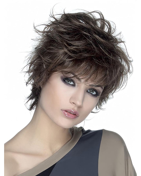 Wavy Monofilament Brown 8" Synthetic Short Classic Womens Wigs