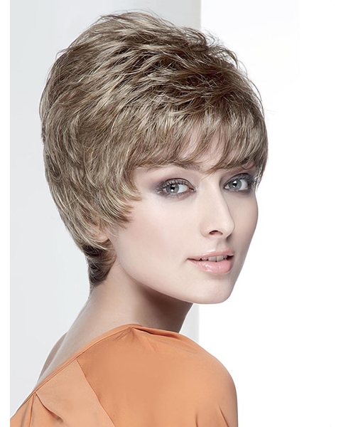 Wavy Short Brown With Bangs Capless Synthetic Women Wig