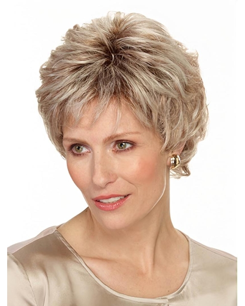 Grey Wavy Short Layered Fabulous Monofilament Synthetic Women Wigs