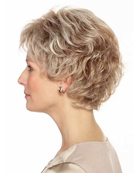 Grey Wavy Short Layered Fabulous Monofilament Synthetic Women Wigs