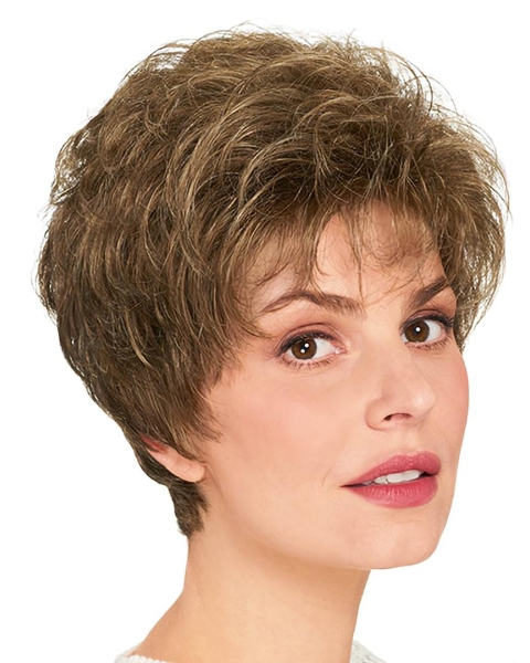 Cheap Wavy Short Brown Layered Capless  Synthetic Women Wigs 