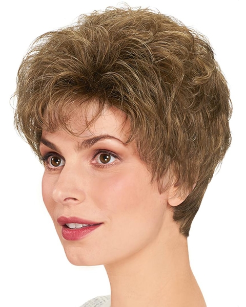 Cheap Wavy Short Brown Layered Capless  Synthetic Women Wigs 