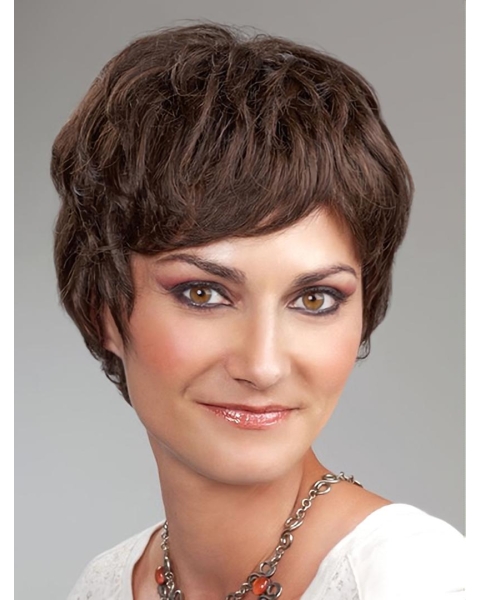 Short Wavy Boycuts  Monofilament  Synthetic Women Wigs