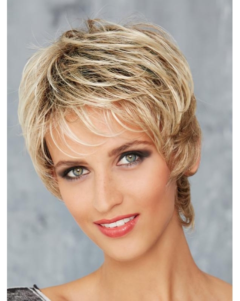 Boycuts Blonde Wavy Short 8" Monofilament Synthetic Women Wigs