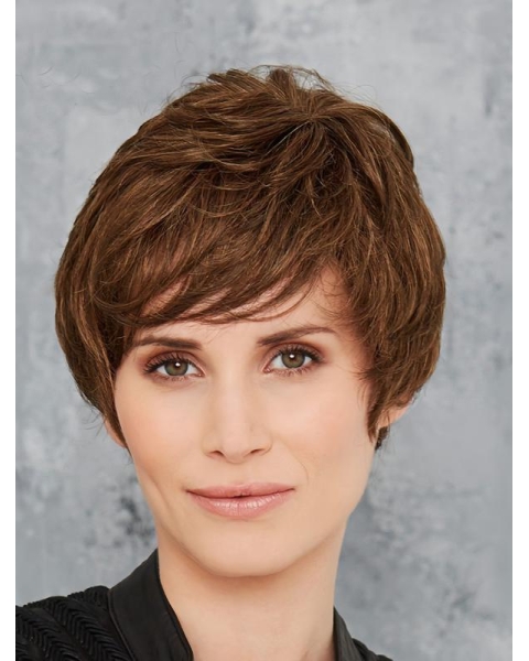 Boycuts Synthetic Brown Wavy Short 8" Monofilament Synthetic Women Wig