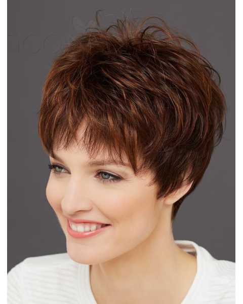 Auburn Wavy Short Synthetic  8" Mono Women Wigs