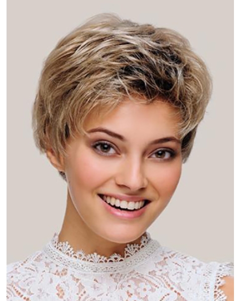  6" Wavy Short Blonde Mono Synthetic Women Classic Wig