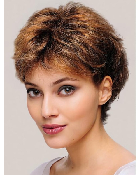 6" Wavy Monofilament Synthetic Layered Short Wigs For Women