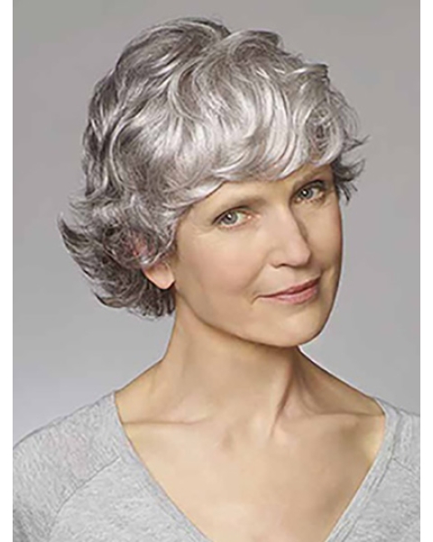 Grey Wavy 8" Short Monofilament Synthetic Classic  Women Wigs