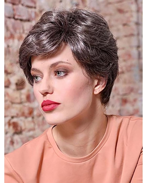 6" Short Brown Wavy  Layered Lace Front Synthetic Women Wigs