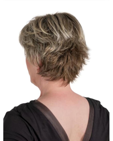 Grey Wavy Short 8"  Monofilament Synthetic Classic Women Wig