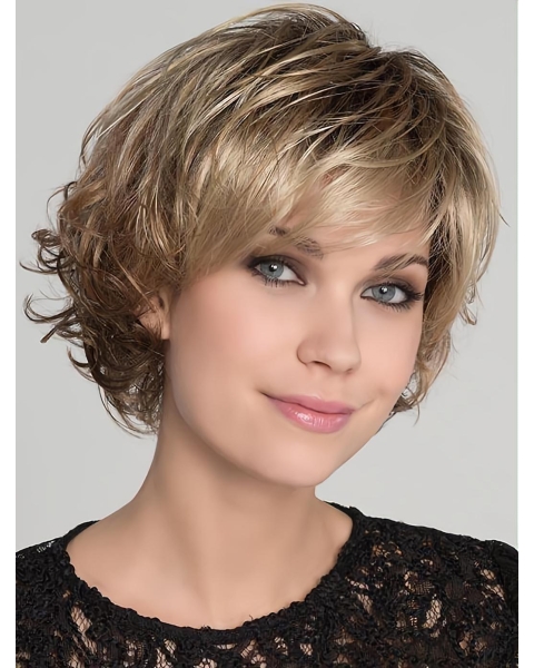 Blonde Ideal Wavy Short Monofilament Synthetic Women Bob Wigs