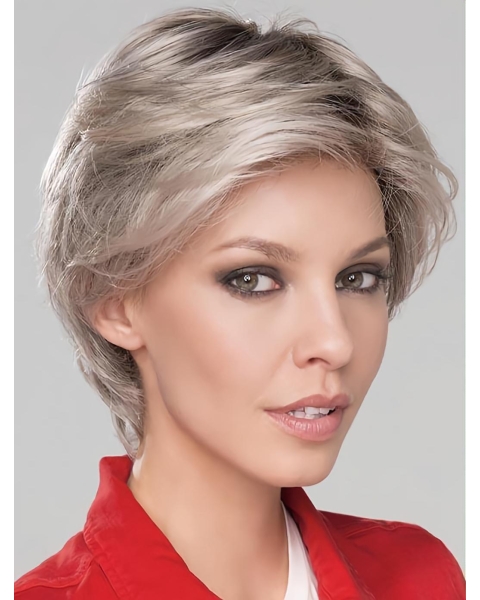 6" Short Fashionable Monofilament Wavy Synthetic Grey Women Wigs