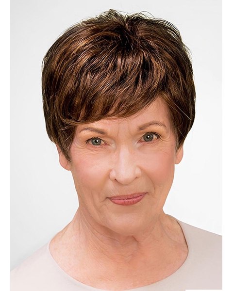 100% Hand-tied Brown Short Wavy 8" Boycuts Good Synthetic Women Wigs