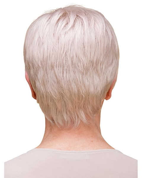 Short 8" 100% Hand-tied Grey Synthetic Layered Elderly Women Wig 