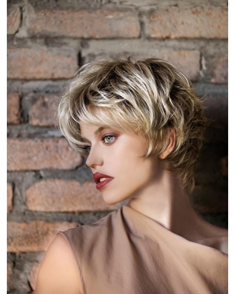 Wavy Blonde 8" Boycuts Monofilament Short Synthetic Women Wig