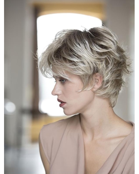 Wavy Blonde 8" Boycuts Monofilament Short Synthetic Women Wig