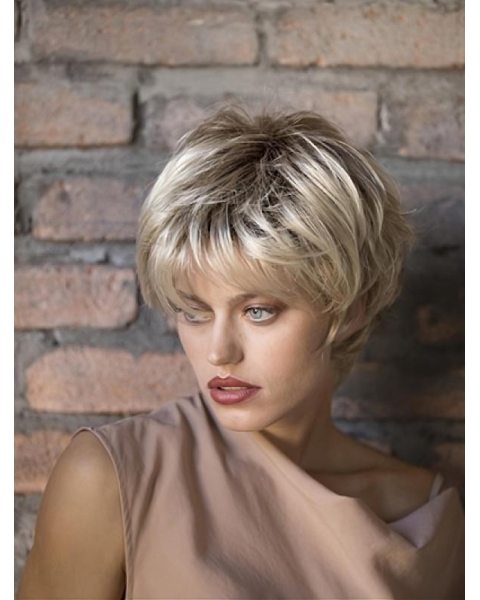 Wavy Blonde 8" Boycuts Monofilament Short Synthetic Women Wig