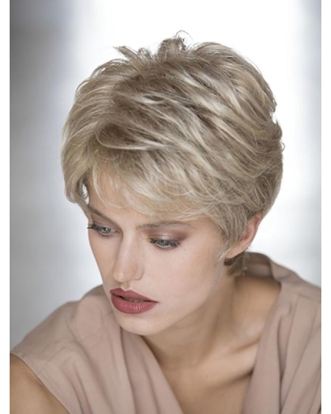 Wavy Blonde 8" Layered Monofilament Short Synthetic Women Wigs