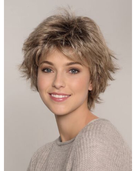 Wavy Blonde 8" Boycuts 100% Hand-tied Short Wigs For Women