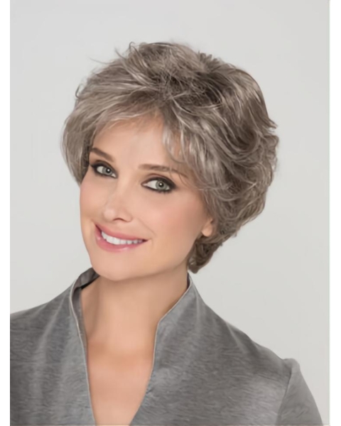 Capless 8" Wavy Short Synthetic Grey Women Wigs