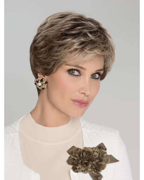 Wavy 100% Hand-tied Brown Short Classic Synthetic Lady Wig