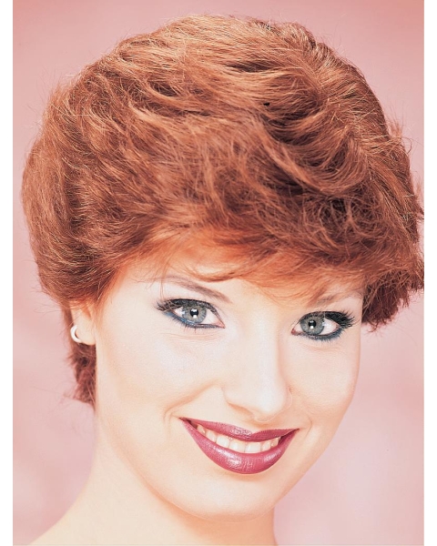 Wavy  Red Short Monofilament Classic Human Hair Ladies Wig