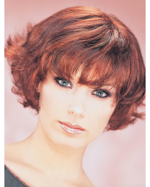 Short Wavy Auburn Monofilament Classic Synthetic Women Wigs