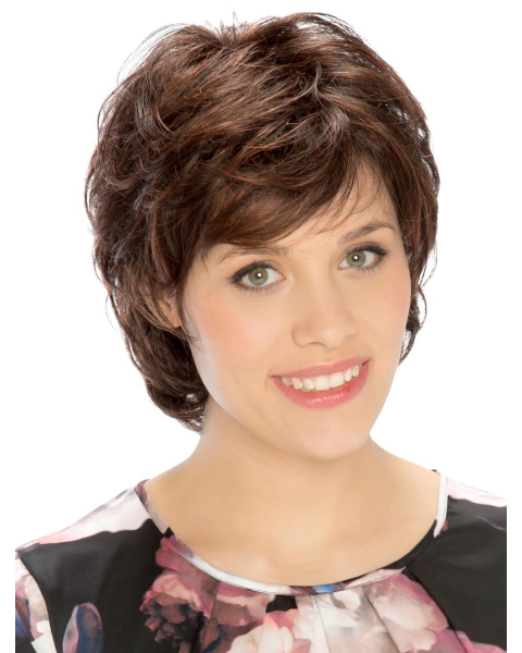 Wavy Short New  Brown Monofilament Synthetic Women Wigs