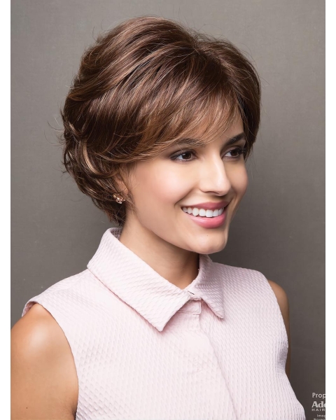 Wavy 4" Short Brown  Capless Synthetic Women Bob Wigs