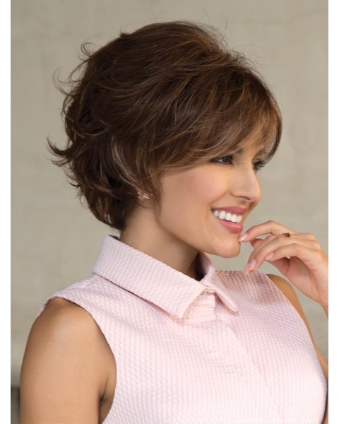 Wavy 4" Short Brown  Capless Synthetic Women Bob Wigs