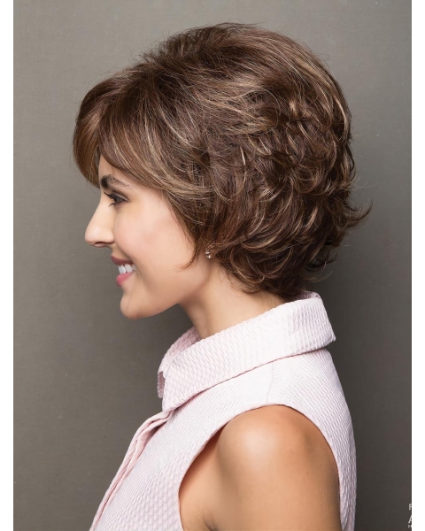 Wavy 4" Short Brown  Capless Synthetic Women Bob Wigs